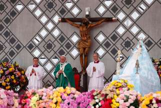 Pope Francis celebrates Mass at Contecar terminal in Cartagena, Colombia, Sept. 10. 