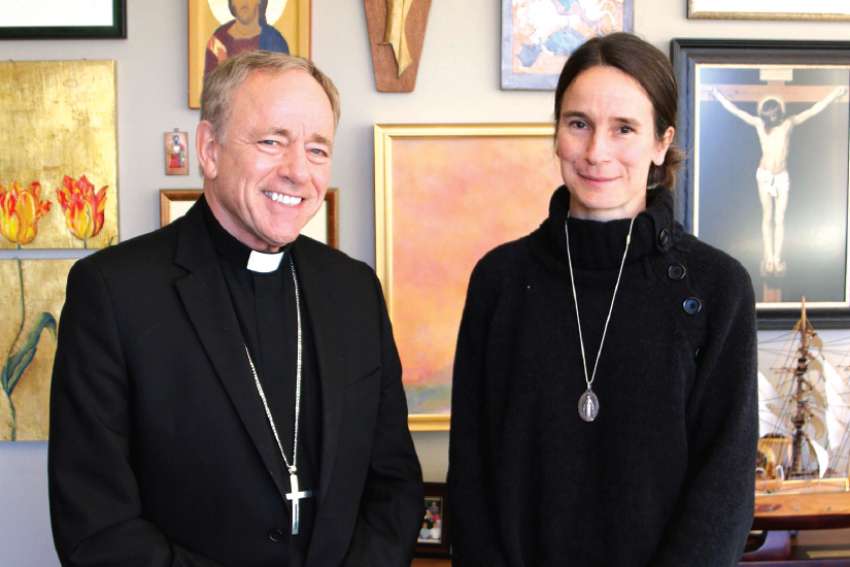 Pro-life activist Mary Wagner with Vancouver Archbishop J. Michael Miller. 