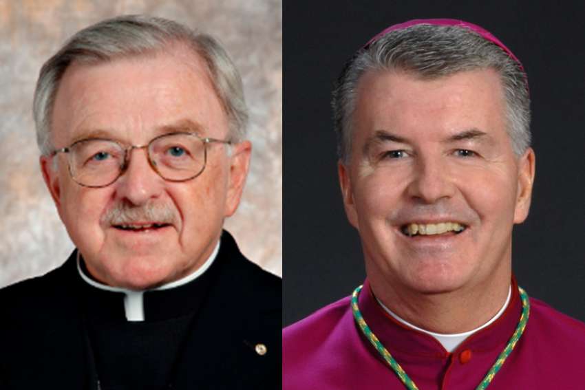 Bishop Fred Henry, left, the long time head of Calgary&#039;s diocese, has resigned due to health reasons. Peterborough&#039;s Bishop William McGrattan will take his place.