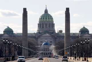 The Pennsylvania statehouse is seen from the State Street bridge in Harrisburg.