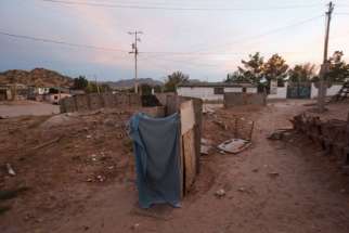 A covered makeshift bathroom is seen in late October in a low-income neighborhood in Ciudad Juarez, Mexico. Ciudad Juarez is one of the marginalized communities Pope Francis will visit in Mexico during his trip in February.