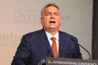Hungarian Prime Minister Viktor Orban addresses the inaugural session of the second International Conference on Christian Persecution in Budapest, Hungary, Nov. 26, 2019.