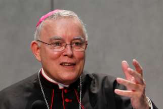 Archbishop Charles J. Chaput of Philadelphia speaks during a press conference with a delegation from Pennsylvania at the Vatican 2014.