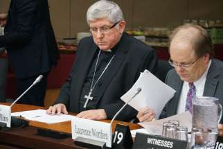 Cardinal Thomas Collins appeared before the joint Parliamentary Committee on Physician-Assisted Dying with Christian Medical and Dental Association of Canada executive director Laurence Worthen on behalf of the Coalition for HealthCARE and Conscience Feb. 3.