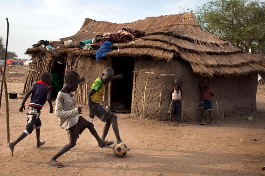  Children play soccer in 2014 at a camp for displaced people in Minkamman, South Sudan. Pax Christi International, the Catholic peace movement, said it will build up young people to contribute to peace and justice in Africa, noting that children are the continent&#039;s greatest resource.