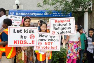 More than 100 concern citizens gathered outside Kathleen Wynne&#039;s office on Sept. 2 to once again protest the pending implantation of the controversial revisions to the sexual education curriculum. Photo by Evan Boudreau. 