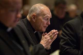 Cardinal Theodore E. McCarrick, retired archbishop of Washington, attends the morning prayer June 11, 2015, during the spring general assembly of the U.S. Conference of Catholic Bishops in St. Louis.