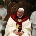 Pope Francis smiles during Mass at the Church of the Gesu in Rome Jan. 3. The Mass was celebrated on the feast of the Most Holy Name of Jesus in thanksgiving for the recent canonization of Jesuit St. Peter Faber.