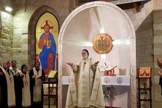Syriac Catholic Archbishop John Jihad Battah, newly named to Damascus, Syria, will be installed as archbishop July 28, 2019. He is pictured July 15 in the Church of the Monastery of Our Lady of Deliverance in Harissa, Lebanon.