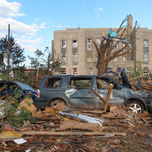 A shot in front of Park Theatre showing the tornado&#039;s damage that was posted in the Facebook group, &#039;Goderich Ontario Tornado victims and support.&#039;