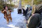 Huron-Wendat guide Simon Perusse explains how his nation prepared food during a March 10 meeting with members of the Canadian Religious Conference in Wendake, Quebec.