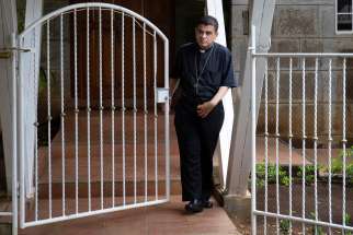 Nicaraguan Bishop Rolando Álvarez of Matagalpa walks outside a Catholic church in Managua May 20, 2022. After more than 500 days&#039; detention, the Ortega regime released the prelate, who has been the Nicaraguan government&#039;s most prominent critic, from prison Jan. 14, 2023, and sent into exile along with 18 other imprisoned churchmen. Bishop Álvarez safely landed in Rome Jan. 14, the Vatican confirmed.