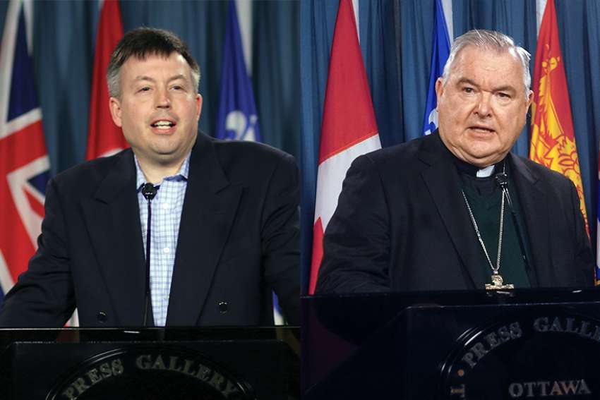 Alex Schadenberg, left, and Winnipeg Archbishop Richard Gagnon.
