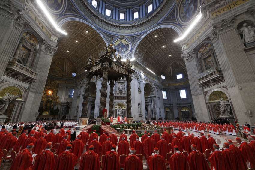 Cardinals concelebrate Mass for the election of the Roman pontiff in St. Peter&#039;s Basilica at the Vatican March 12, 2013. Attending the service were some 170 cardinals, including 115 under 80 who were to enter the conclave in the Sistine Chapel that afternoon.