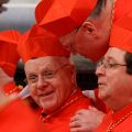 U.S. Cardinal Timothy M. Dolan congratulates U.S. Cardinal Edwin F. O&#039;Brien after they receive their red hats from Pope Benedict XVI in St. Peter&#039;s Basilica at the Vatican Feb. 18. The pope created 22 new cardinals from 13 countries during the consistory .