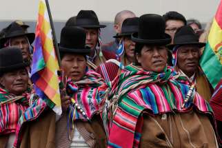 Bolivia&#039;s Aymara people attend the inauguration ceremony of Binational Border Service Center in late April in Desaguadero, Peru. 