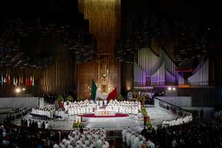 Pope Francis celebrates Mass in the Basilica of Our Lady of Guadalupe in Mexico City Feb. 13.
