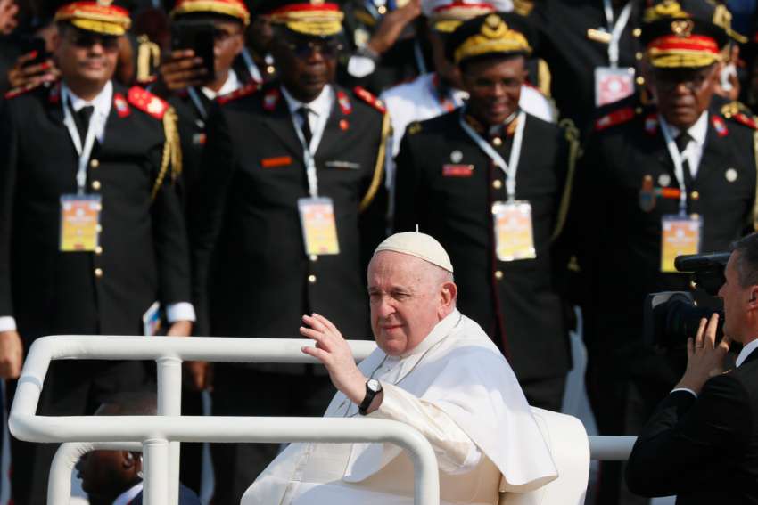 Pope Francis celebrates Mass at Ndolo airport in Kinshasa, Congo, Feb. 1, 2023.