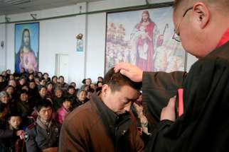 he Catholic Church in China registered 48,556 baptisms in 2017, according to a report by Fides, the news agency of the Congregation for the Evangelization of Peoples. In this Dec. 24, 2006, file photo, a man is baptized during a Christmas Eve Mass on the outskirts of Xining in northwestern China&#039;s Qinghai province.