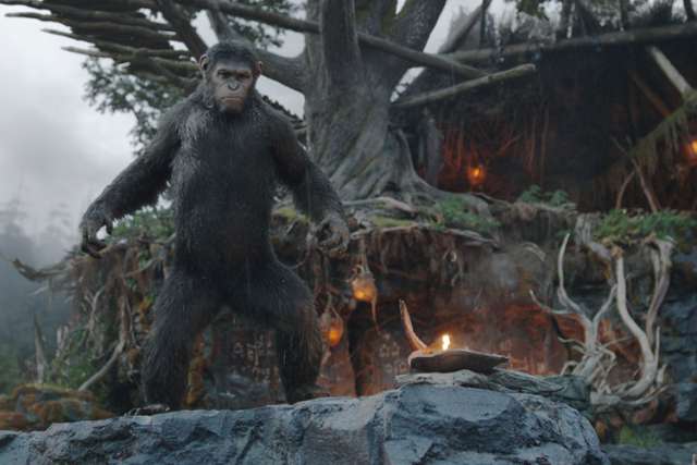 Caesar, voiced by Andy Serkis, appears in the movie &quot;Dawn of the Planet of the Apes.&quot; The Catholic News Service classification is A-III -- adults. The Motion Picture Association of America rating is PG-13 -- parents strongly cautioned. Some material may be inappropriate for children under 13.
