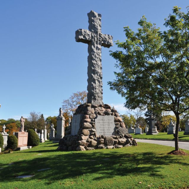 The Foy family plot at Toronto’s Mount Hope Cemetery. Standing at 12 metres high, it is rumoured to be the largest private family monument in Ontario.