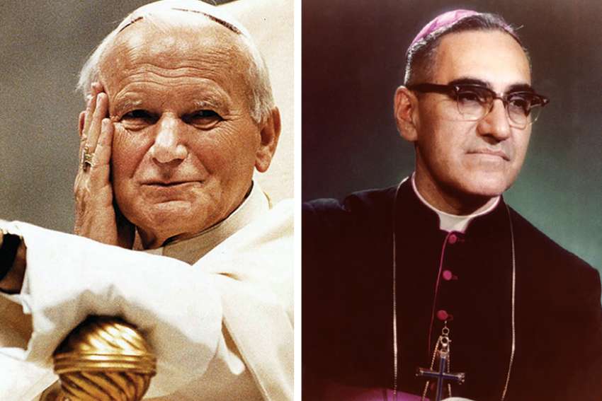 St. Pope John Paul II, left, and St. Oscar Romero.