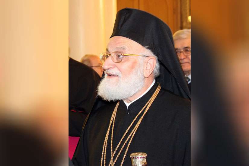 Melkite Catholic Patriarch Gregoire III Laham is pictured in this 2013 photo in a church in Damascus, Syria. In a Lenten message, the Melkite patriarch called the situation in the Middle East the greatest tragedy since World War II.
