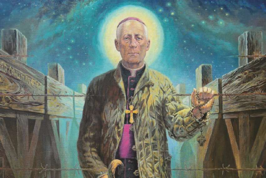 An official portrait of Archbishop Teofilius Matulionis by Polish artist Zbigniew Gierczak for his beatification is based on a photo taken in prison in 1933. 