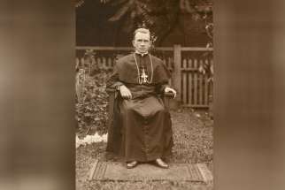 Blessed Nykyta Budka is pictured as a bishop in the backyard of his residence-chancery in Winnipeg circa 1920. Blessed Budka was the first Eastern Catholic bishop with jurisdiction in North America.