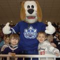 Friends and classmates from North Hill Private School in Vaughan Federico Hjorth (left) and Francisco Dele (right) welcome Duke the Dog into the stands at the Ricoh Coliseum March 7.