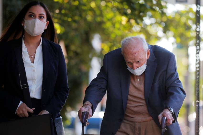 Former cardinal Theodore E. McCarrick arrives at Dedham District Court in Dedham, Mass., Sept. 3, 2021, after being charged with molesting a 16-year-old boy during a 1974 wedding reception. McCarrick, who is trying to escape criminal charges by claiming dementia, told a reporter Feb. 28, 2023, he recalled the name of the man he allegedly sexually abused as a child but denied the sexual assaults.