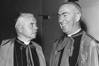 Archbishop Philip Pocock, left, and Bishop Gerald Emmett Carter, seen here in the early 1960s, were key figures in drafting the Winnipeg Statement.