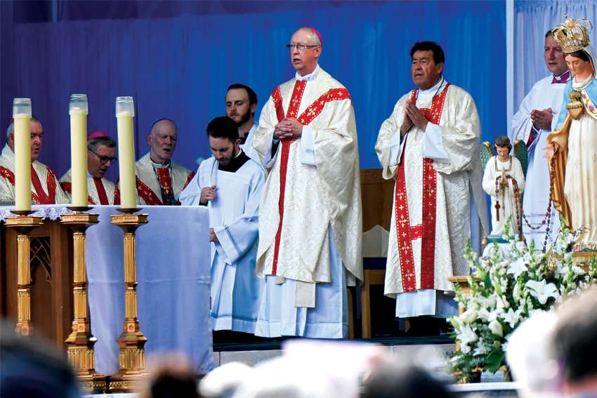 Edmonton Archbishop Richard Smith at the papal Mass at Commonwealth Stadium in July.