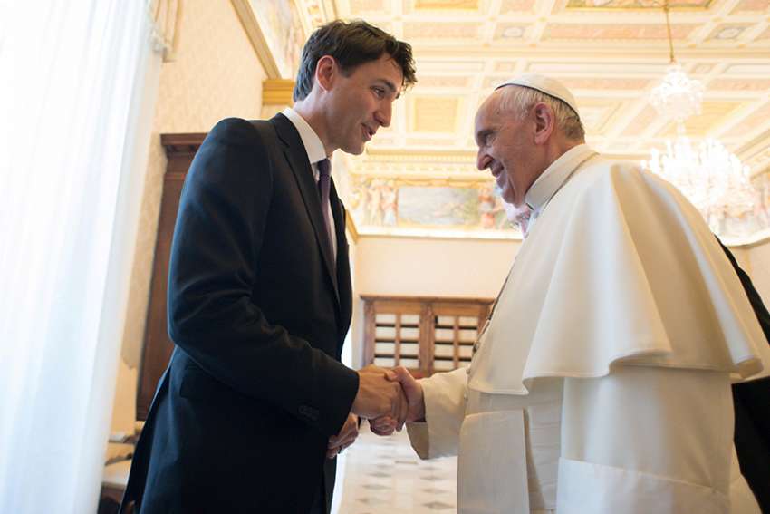 Pope Francis meets Canada&#039;s Prime Minister Justin Trudeau during a private audience at the Vatican May 29.