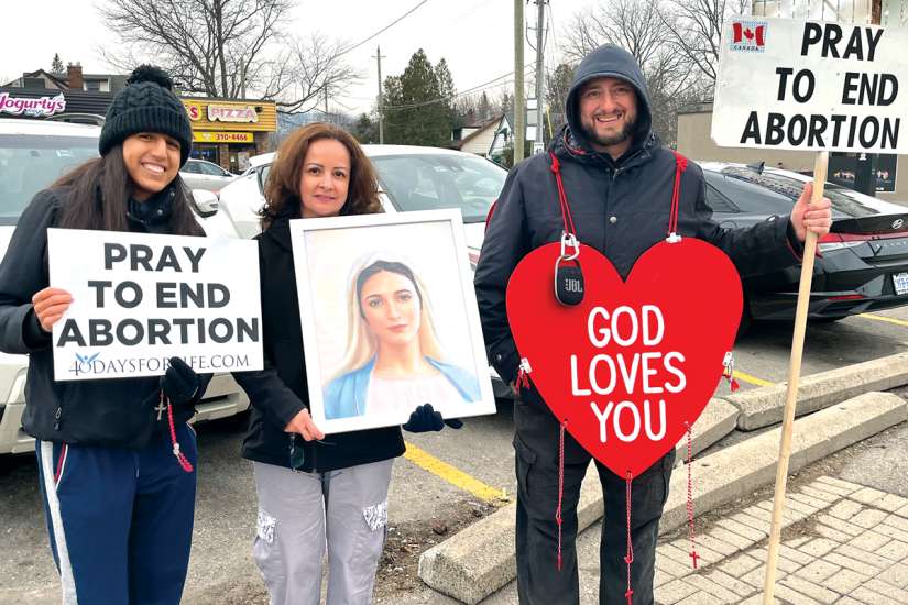 Ana Rivera (left) alongside other 40 Days for Life pro-life activists in Hamilton, Ont.