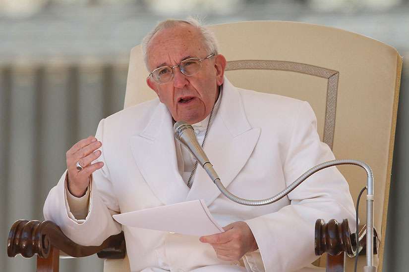  Pope Francis speaks during his general audience in St. Peter&#039;s Square at the Vatican April 19.