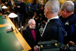 Former French priest Bernard Preynat is seen in a Lyon, France, courthouse Jan. 13, 2020. On March 16 he was sentenced to jail for five years for the sexual assaults of Scouts.