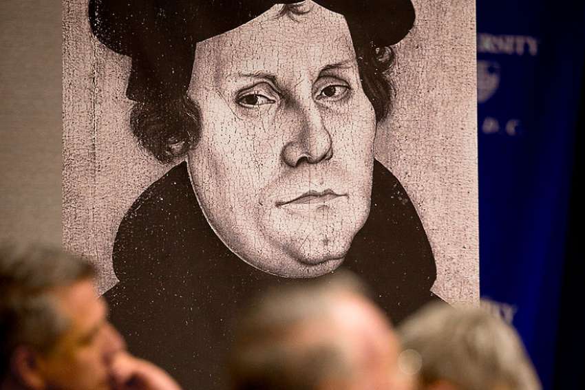 A portrait of Martin Luther at &quot;Luther and the Shaping of the Catholic Tradition&quot; conference held at the Catholic University of America in Washington May 30-June 1. Rev. Theodor Dieter, director of the Institute for Ecumenical Research in Germany, says Luther used two used two medieval traditions to form his position on justification.