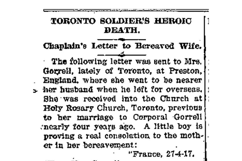 Chaplain&#039;s letter to bereaved wife of soldier killed in Vimy Ridge
