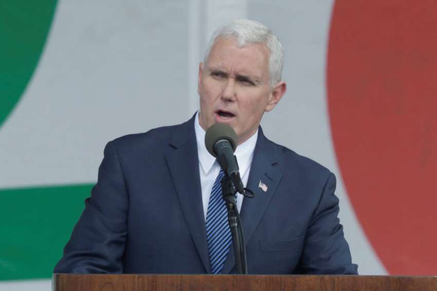 U.S. Vice President Mike Pence speaks during a rally at the annual March for Life in Washington Jan. 27.