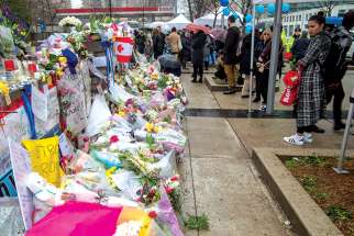 An impromptu memorial was built for victims in the attack. 