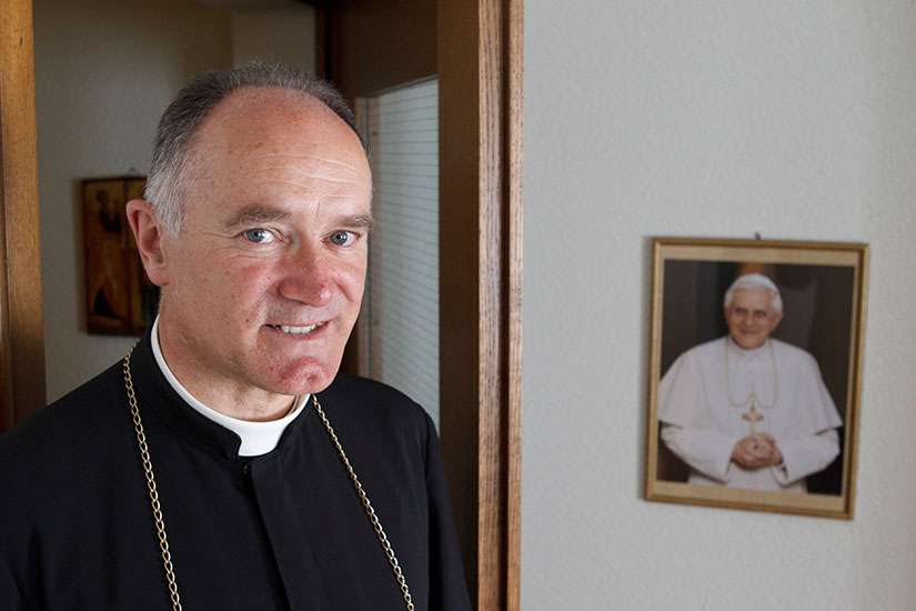 Bishop Bernard Fellay, superior of the Society of St. Pius X, is pictured in 2012 at the society&#039;s headquarters in Menzingen, Switzerland.