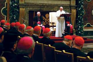 Pope Francis addresses members of the Roman Curia — the administrative arm of the Church —- at the Vatican last month. The Pope has signalled there will be more changes in the Curia.