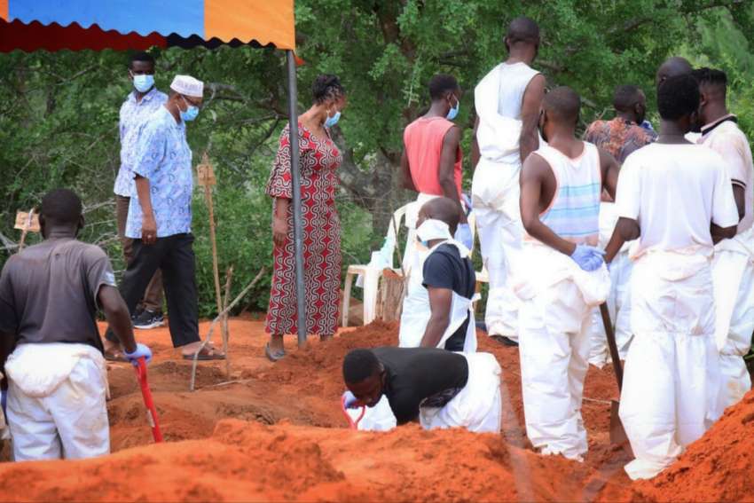 Kenyan authorities continue to retrieve bodies from shallow graves April 27, 2023, on an 800-acre ranch in Kilifi County. On May 1, 2023, the official death toll had reached 110. All victims were followers of the Good News International Church Pastor Paul Mackenzie, who told his followers to pray and fast to meet Jesus and they starved to death. Most of the bodies found so far are children&#039;s remains. Authorities suspect some may have been killed.
