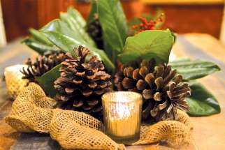 Use pine cones to decorate for a green Christmas.