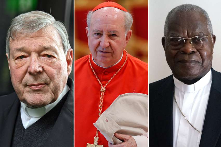 The cardinals ending their service after five years as members are Australian Cardinal George Pell, 77; Cardinal Francisco Javier Errazuriz Ossa, 85, retired archbishop of Santiago, Chile; and Cardinal Laurent Monsengwo Pasinya of Kinshasa, Congo, 79.