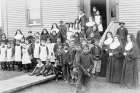 A group of nuns with Aboriginal students, Port Harrison, Quebec, circa 1890.