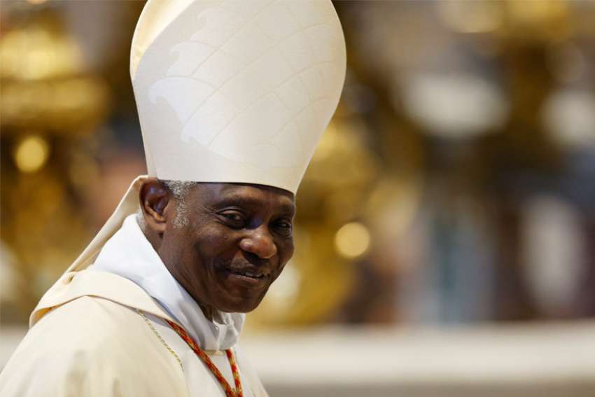 Pope Francis has named Cardinal Peter Turkson chancellor of the Pontifical Academy of Sciences and the Pontifical Academy of Social Sciences. Cardinal Turkson, pictured in a Feb. 11, 2022, photo, succeeds Bishop Marcelo Sanchez Sorondo, who will be 80 in September.