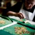 Sister Benita embroiders a stole for Pope Benedict XVI at the Divine Heart of Jesus Franciscan monastery in Gengenbach, Germany, Aug. 15. The nuns have been asked to make the liturgical garments for the pope&#039;s Sept. 22-24 visit to Germany. 