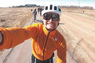 Teacher Tyler Weber is joined by some of his students on his 225-km bike journey in April to raise awareness for suicide prevention.